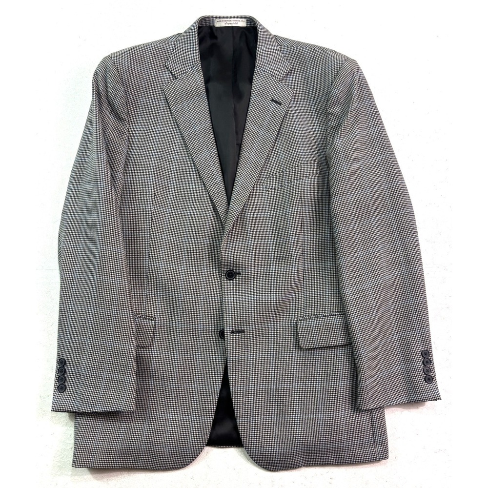 Hardwick 46L Black White Houndstooth Blazer Jacket Sport Suit CoatUSA 100% Wool‎